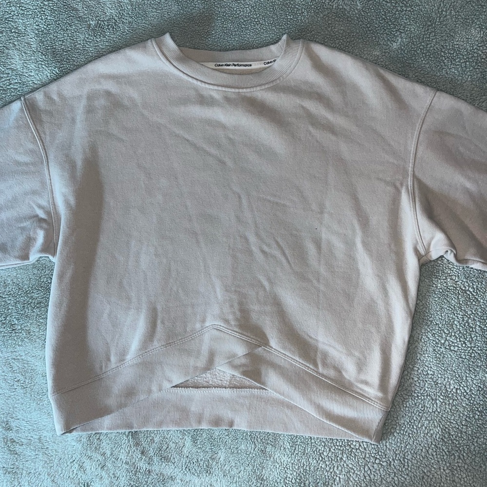 Calvin Klein Performance Cream Cropped Crossover Hoodie